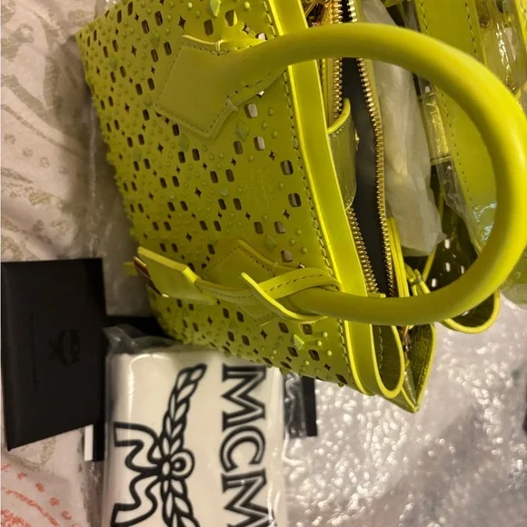 MCM Yellow Mini Bag with Geometric Perforations - Picture 5 of 10